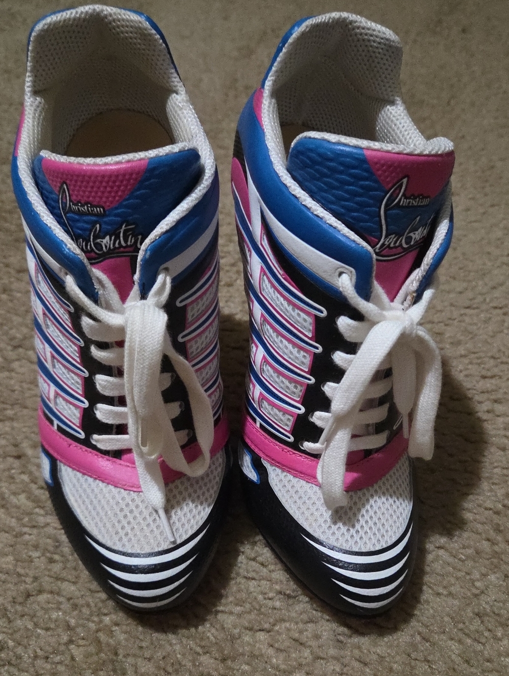 Christian Louboutin White, Pink & Blue Women's Sneakers